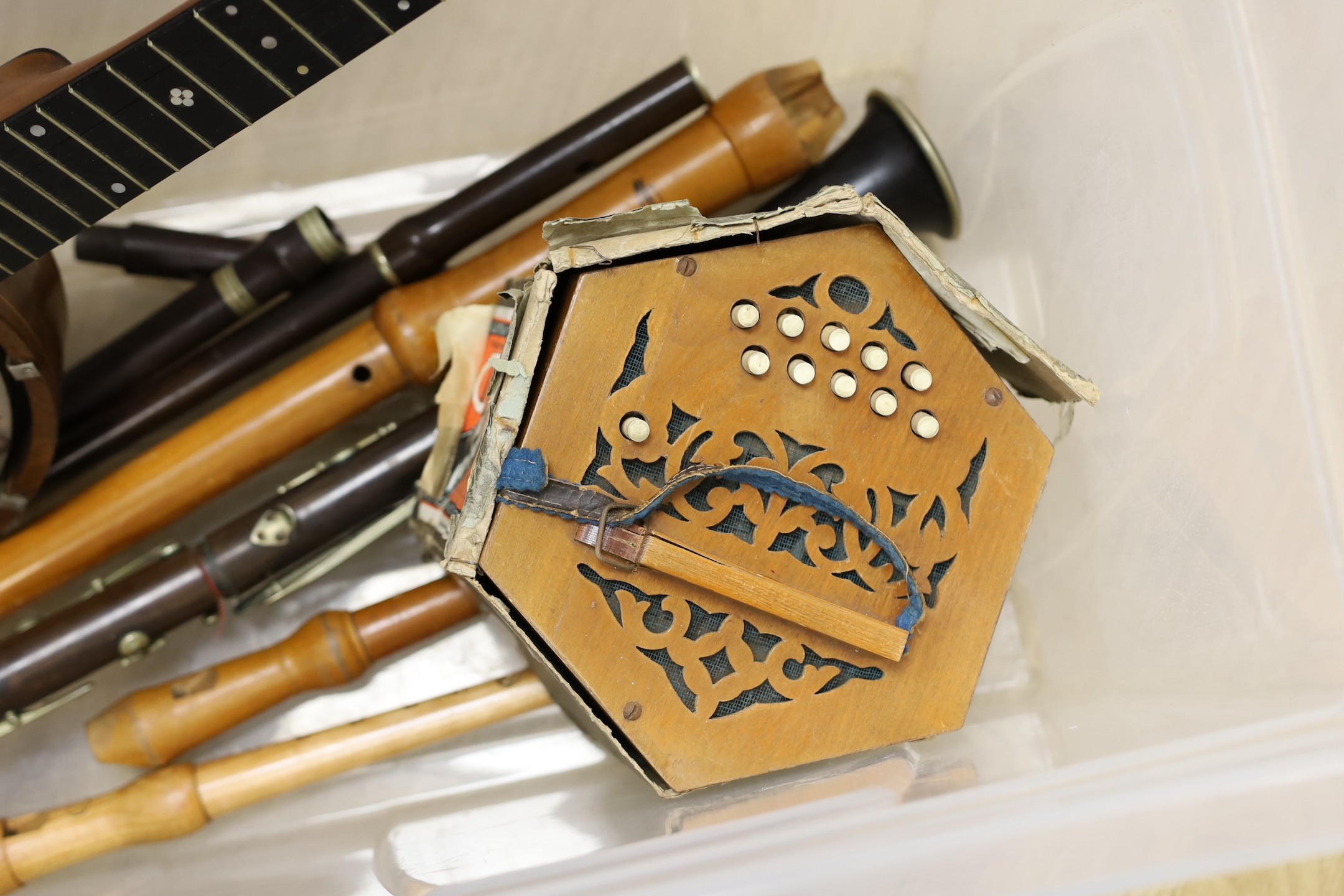 Accordian, clarinet, banjo, recorders